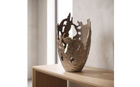 Openwork Metal Vase Sculpture Textured Cast Aluminum Sculpture Embossed Sculptural Decorative Piece for Art Collectors, Console Table