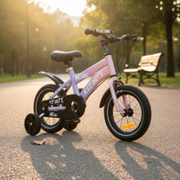 Lightweight Frame 12 Inch Kids Bike with Training Wheels Adjustable Seat Height Kids Training Bike with Headlight Wear-Resistant Tires Beginner Cycle with Stabilisers Enclosed Chain Guard for Beginners