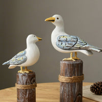 2 Pieces Seagull Ornament with Rope Handmade Statue Nautical for Tabletop, Shelf