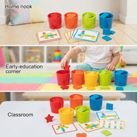 Developmental Sorting Toy with Cups Geometric Color and Shape Sorter Colorful Wooden Sorting Toy Fine Motor for Toddlers, Preschoolers, Classroom, Homeschool, Playroom