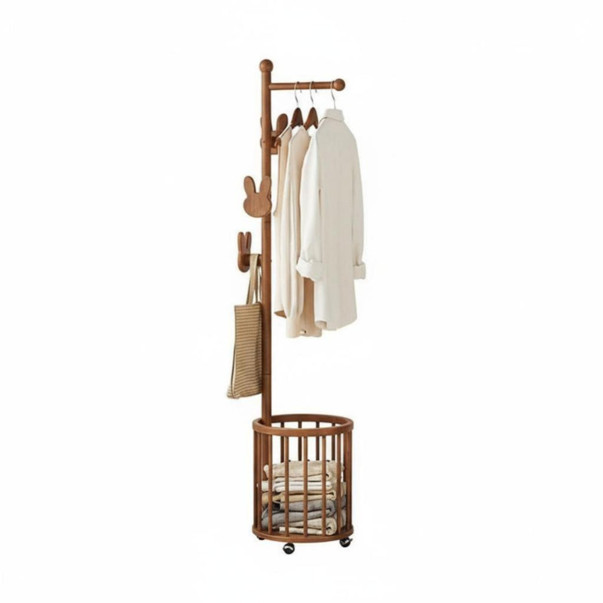 Freestanding Mobile Valet Stand with Storage Bin Space-Saving Garment Rack Multi-Functional Clothing Organizer Modern Design for Adults, Students, Professionals, Bedroom, Entryway, Dorm Room, Walk-in Closet