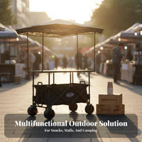 Foldable Utility Cart with Table Sets Up in Seconds Street Vending Cart Market Stall Trolley Multi-Terrain Wheels for Camping