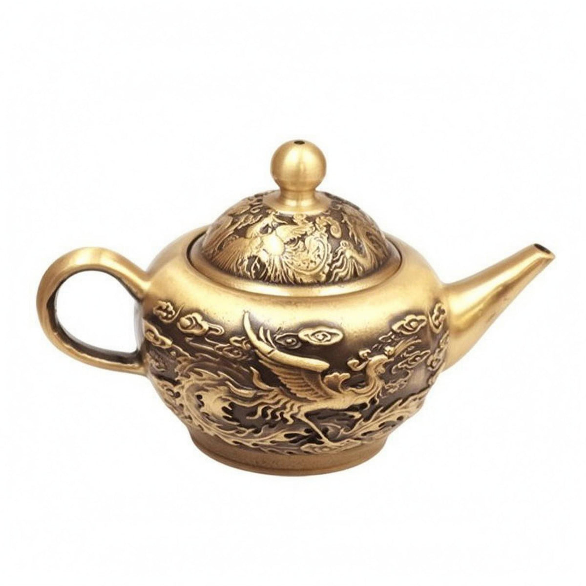 Vintage Brass Teapot Auspicious Gift Dragon Bird Teapot Home Decor