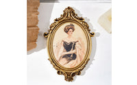 Oval Frame with Portrait Carved Decor Decorative for Living Room, Bedroom
