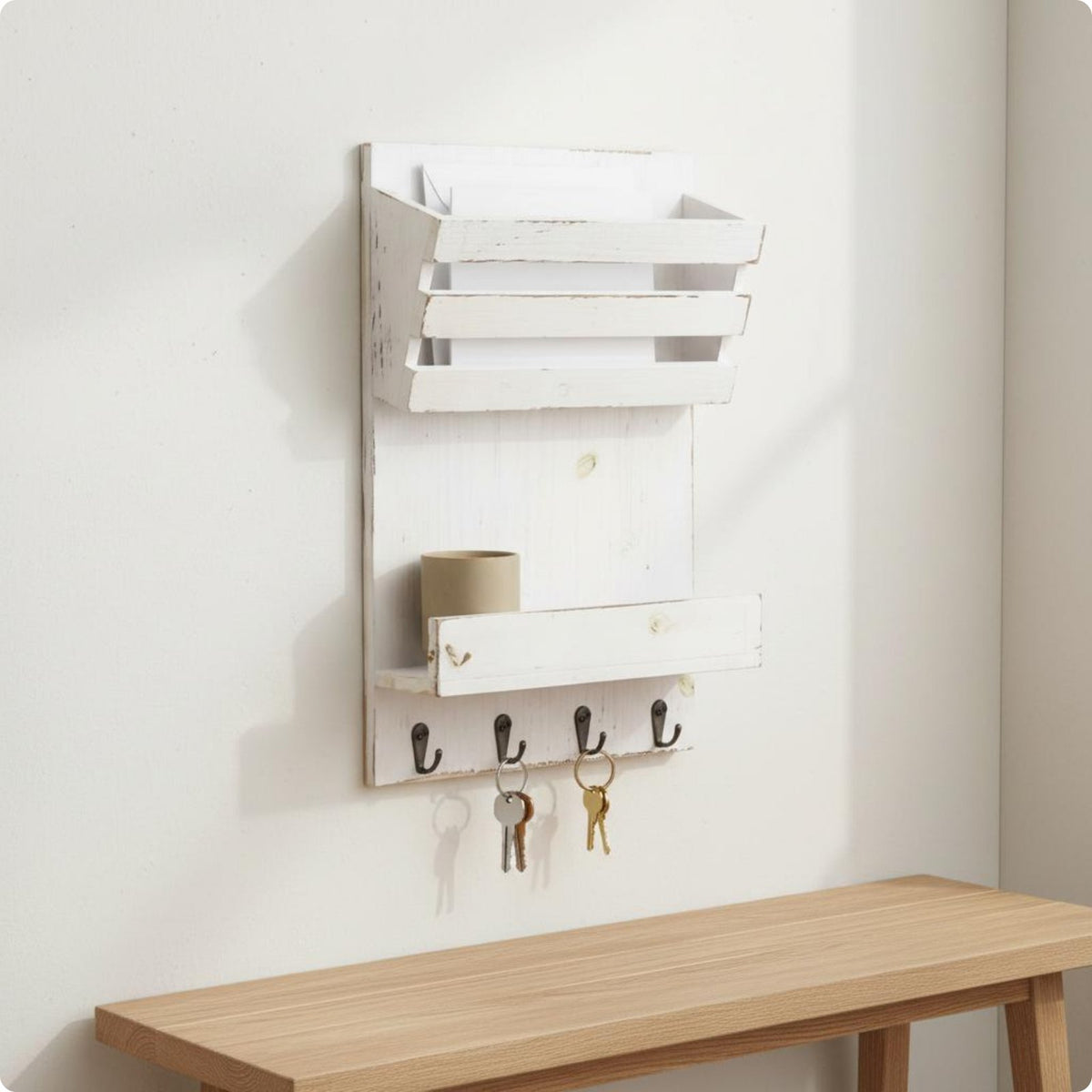Wooden Wall Mail Holder Space Saving Rustic Letter Rack Decorative for Office