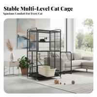 Cat Cage Litter Box Large Indoor Cat House Rolling Cat Playpen Waste Containment Unit Foldable Structure Secure Door Locks Suitable for Gift Giving Home Decoration