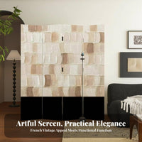 French design Multi-Panel Art Screen Foldable Room separater Abstract Painting Design Folding Partition Mobile for Homeowners, Interior Designers, awayice Workers, Bedroom, Entryway, Studio Apartment, Restaurant