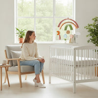 Wooden Mobile with Rainbow Natural Hanging Baby Mobile with Charms Gender Neutral Simple for Newborns, Crib, Nursery