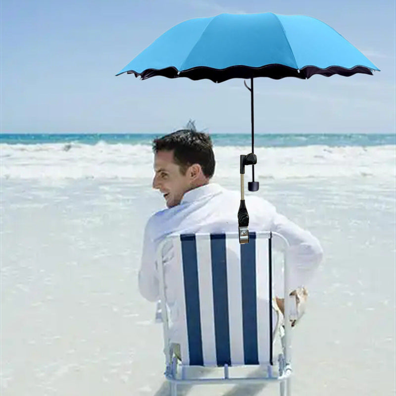 Beach Umbrella with Clamp for Outdoor Chair, Black Coating, Manual Triple-Fold