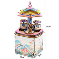 创意3D木质拼图音乐盒摆件旋转木马手工拼装儿童生日礼物拼插玩具