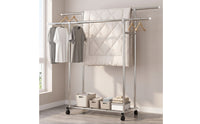 Extendable Rolling Clothes Rack with Shelf Heavy Duty Garment Rack with Wheels Portable Sturdy for Bedroom