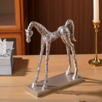 Horse Figurine Textured Horse Statue Silver-Toned for Bookshelf, Homeowners