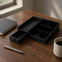 Dark Desktop Organizer Space-Saving Multi Compartment Organizer 6 Compartments Office Supply Holder