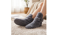 Fleece Booties with Strap Warm Bootie Slippers Soft and Thick Slippers with High-Top for Adults, Elderly, Cold Floors, Home, Bedroom