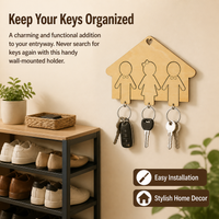 Personalized Wooden Key Holder, Wall Mount Key Hook for New Homeowners, Modern Art Key Hanger with Screw-in Installation