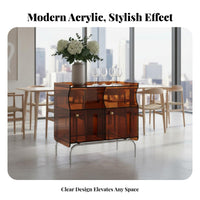Light Luxury Aesthetic Ribbed Acrylic Cabinet Modern design Transparent Curio Cabinet semi-transparent Doors Storage Unit Multi-Functional for Interior Decorators, Collectors, Homeowners, Living Room, Entryway, Bedroom, Playroom