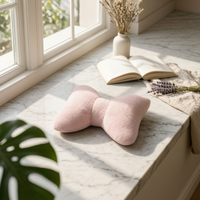 Bow Pillow Fuzzy Bow Cushion Pink for Bed