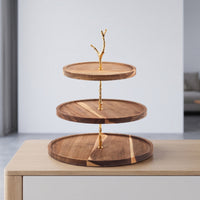 Wooden Display Stand with Metal Support Decorative 3 Layer Display Stand Tiered Serving Tray for Buffet