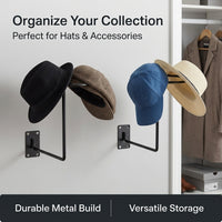Hat Hooks for Wall Organizer, Metal Hanger for Baseball Caps, Space Savers for Entryway Storage, Mudroom Gray Finish