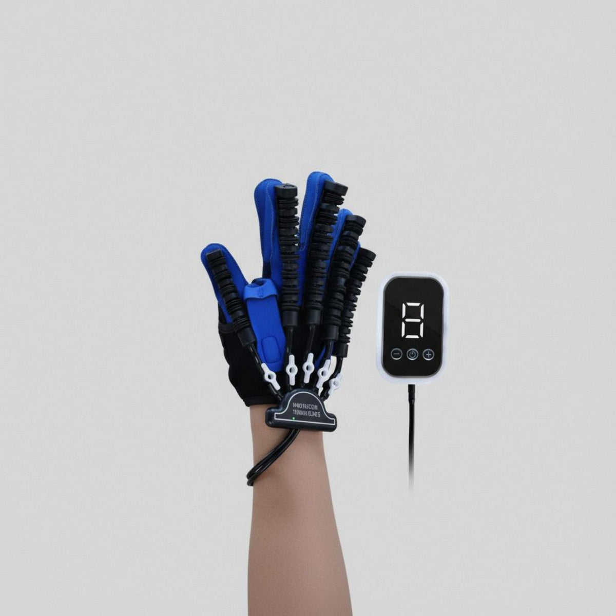 Adjustable Intensity Robotic Rehabilitation Glove Digital Display Controller Robotic Rehab Glove Mirror Mode Electric Finger Exerciser Portable Design for Elderly, Home Use