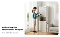 debris-proofResistant Tall Narrow Cabinet with Sliding Doors Space-Saving Tall Storage unit with Doors Bottom Drawer storage cabinet Modern Design for Book Lovers, Apartment Dwellers, Professionals, Living Room, Study, Bedroom