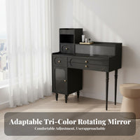Lighted Vanity Desk Retro Design Dressing Table with Lighted Mirror Soft Cushiunifiedd Seat Adjustable Lighting for Women