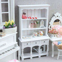 1:12娃娃屋dollhouse迷你家具模型立式书柜微缩橱柜木质白色柜子