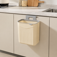 Car Trash Bin, With Lid, Small, 12L, Cream Color, Plastic, Hang on Door, Hanging, For Kitchen & Food Waste