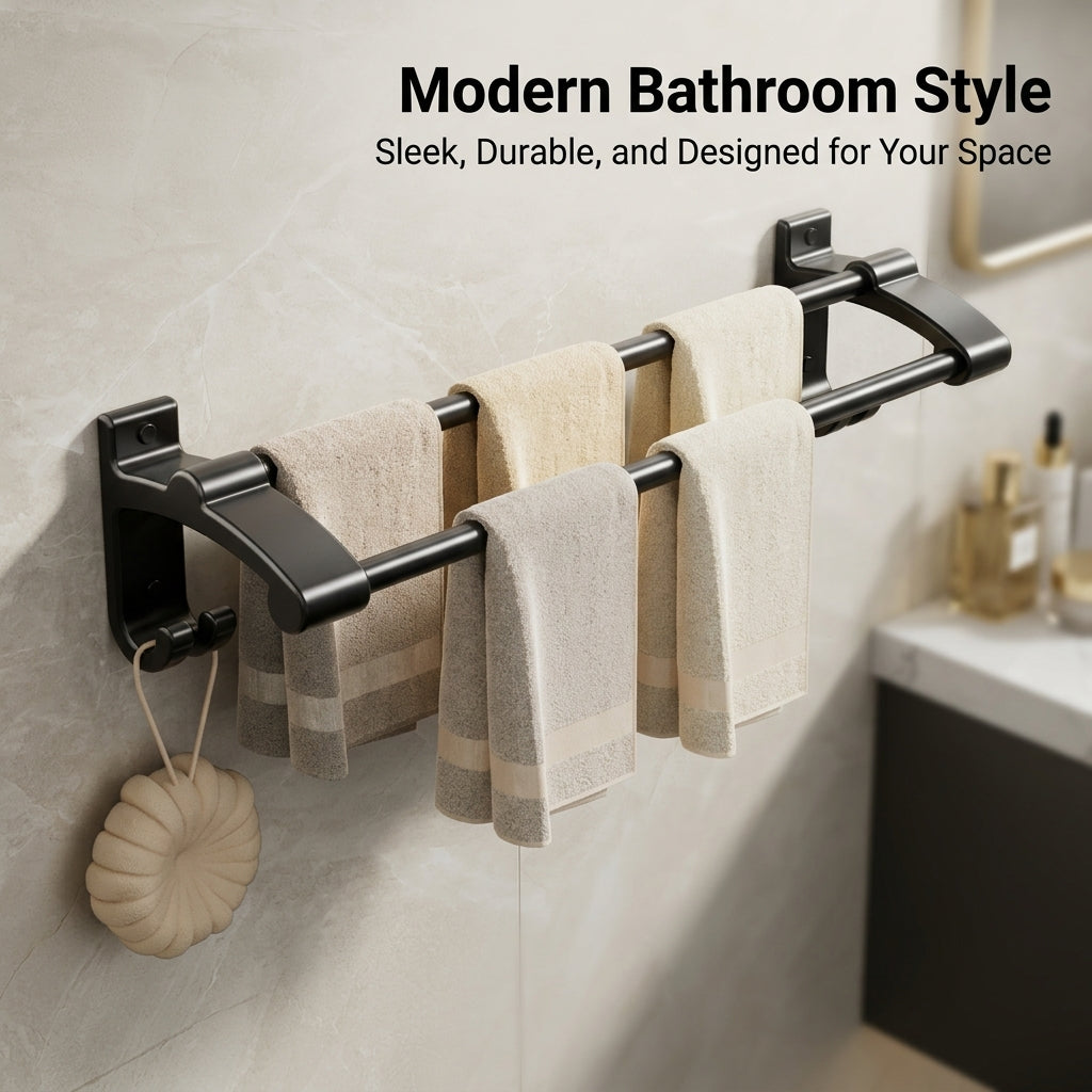 Bathroom Towel Storage and Rail for Homeowners, Space Aluminum Wall Mounted Rack, Kitchen Durable