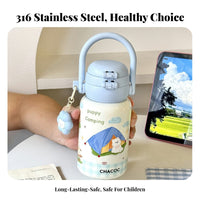 Safe Double-Drink Insulated Cup Leak-Proof Lid Kids Water Bottle with Straw Portable Handle for Students, Girls, School, Daily Use, Travel