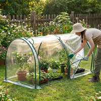 Outdoor Greenhouse, Plant Propagation Greenhouse with Metal Frame, Clear Polyethylene Cover, Zippered for Winter Frost Protection