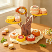 Colorful Play Food Set with Stand Tabletop Toy Dessert Display with Play Food Smooth Dessert Playset with Stand Educational for Preschoolers, Toddlers, Kids, Kindergarten, Playroom