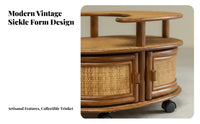 2-Tier Rolling Trolley Woven Design Crescent-Shaped Rolling Cabinet for Bedroom