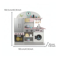 Wooden Play Kitchen Interactive Play Kitchen with Refrigerator   for Kids, Young Children, Playroom, Bedroom, Daycare