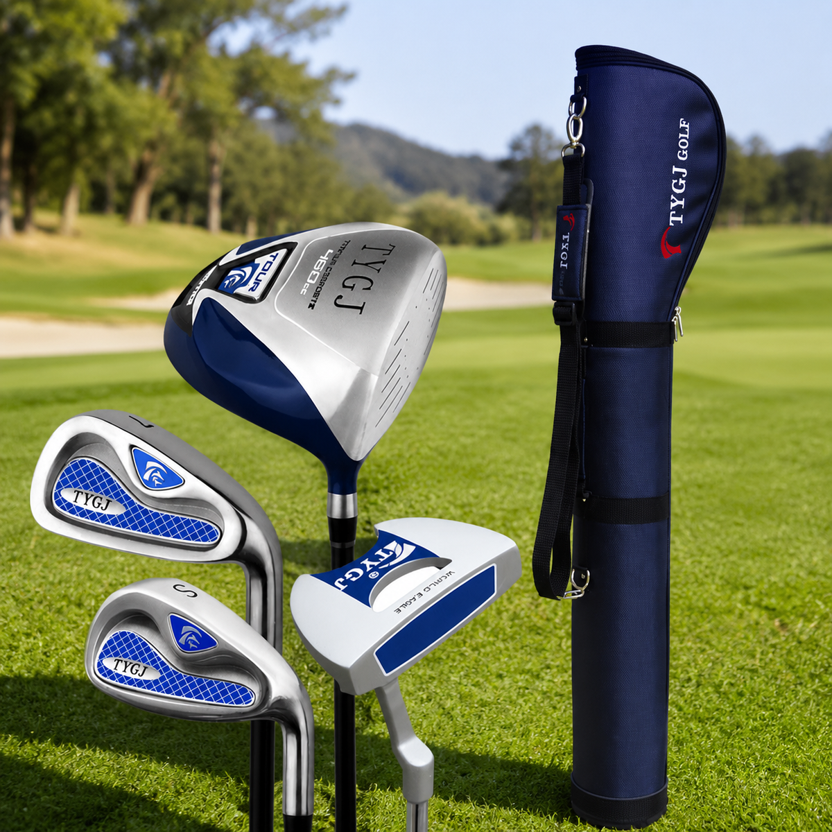 Golf Club Set, Half Set Golf Set for Beginner Golfers, 4 Piece Golf Set with Steel Shafts, Polished Silver Alloy Clubs
