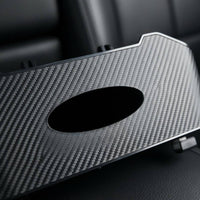 Vehicle Headrest Organizer with Tissue Box Carbon Fiber Texture Backseat Organizer with Beverage Holder Holder Car Seat Rear