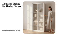 Sturdy Metal Frame Bookcase with Glass Doors Large Capacity Bookshelf Heavy-Duty Display Cabinet Easy to Clean for Book Lovers, Homeowners, Office Workers, Living Room, Bedroom, Retail Space