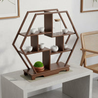 Small Desktop Tea Ware Rack Exposed Design Wooden Curio Shelf Heavy Duty