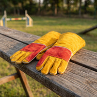 Reinforced Palm Leather Gloves with Gauntlet Cuffs Heavy Duty Bite Resistant Gloves Long-Lasting Thick for Animal Handlers, Pet Trainers, Dog Groomers