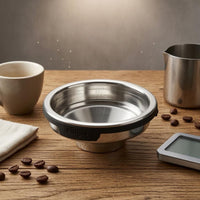 Rich Crema Stainless Steel Coffee Filter Basket Shiny Metal Single-Cup Filter Basket Black Rim Integrated Tab