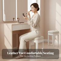 Padded Dressing Seat Sturdy Upholstered Four-Legged Stool Stable Structure