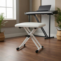 Leather-Covered Foldable Keyboard Bench Portable X-Shaped Keyboard Bench Stable Height Adjustable Piano Stool
