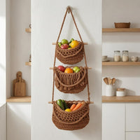 Cotton Rope Fruit Basket Boho Decor Three-Tier Hanging Basket Easy to Mount