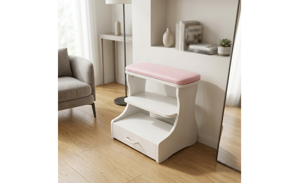 Padded Footrest Stool with Drawer Upholstered Manicure Footrest Compact Manicure Foot Rest Comfortable for Manicurists