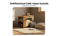 Earthy Simplicity End Table Solid Wood Rolling Side Table Multifunctional Storage Trolley Space-saving Expandable Top Suitable for Living Room Home Office Bedroom Lounge