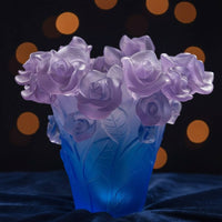 Colored Glass Blossom Vase Pate De Verre Art Liuli Glass Centerpiece Fade