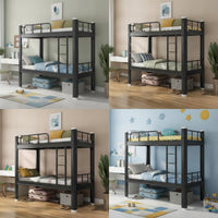 Metal Bunk Bed Space-Saving Bunk Bed with Ladder Matte Black Furniture for Students, Roommates, Dormitory, Shared Bedroom, Hostel