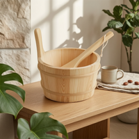 Wooden Sauna Bucket with Ladle Rustic Sauna Bucket with Ladle Handmade for Bathhouse