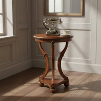Round Wooden Side Table Elegant Design American Design Telephone Stand Multi-Functional Round Side Table for Living Room, Bedroom, Hallway