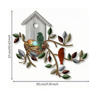 2D Metal Birdhouse Wall Art Flat Birdhouse Decoration with Bird Sturdy Metal Wall Decor for Entryway